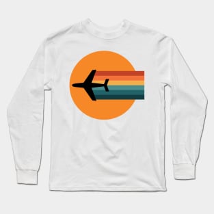 Airplane Rainbow Flight (Retro Color) Long Sleeve T-Shirt